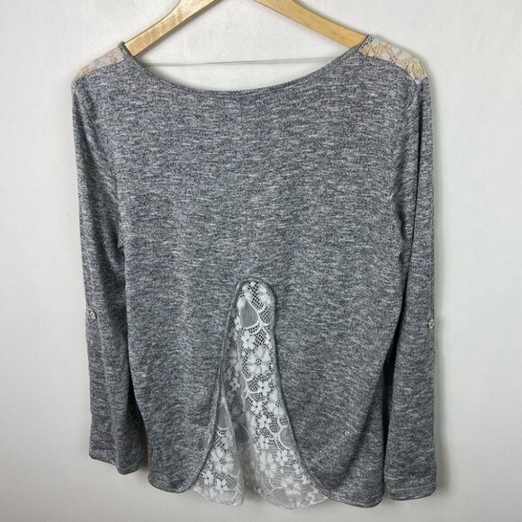 Sloane & Sadie Grey Lace Back Shoulder Zipper Knit Stretch Sweater Size Large L - Picture 15 of 15